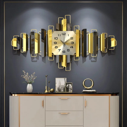 HMR - 3D Oversized Wall Clock Geometric in Black/Gold