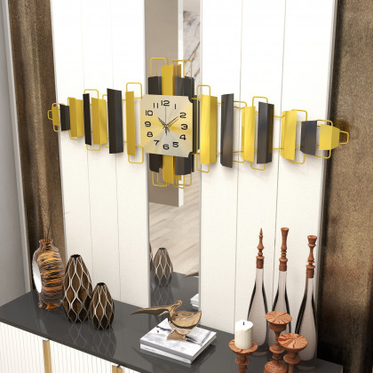 HMR - 3D Oversized Wall Clock Geometric in Black/Gold