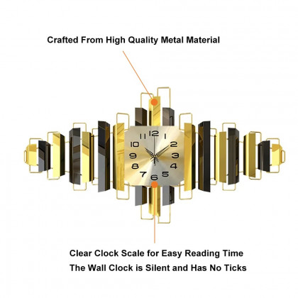 HMR - 3D Oversized Wall Clock Geometric in Black/Gold