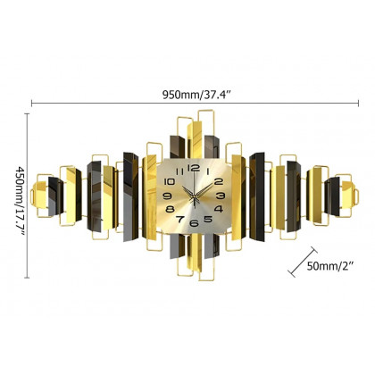 HMR - 3D Oversized Wall Clock Geometric in Black/Gold