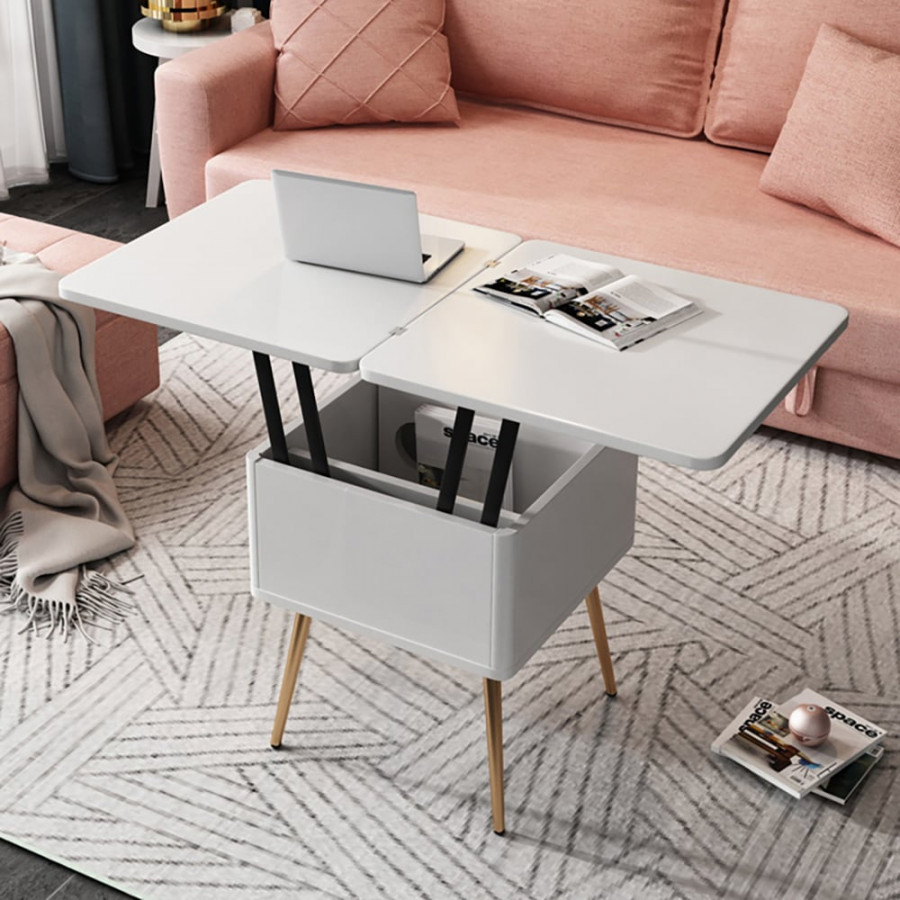 HMR - Modern Multi-functional Coffee Table Extendable with Storage & Lift Top in White