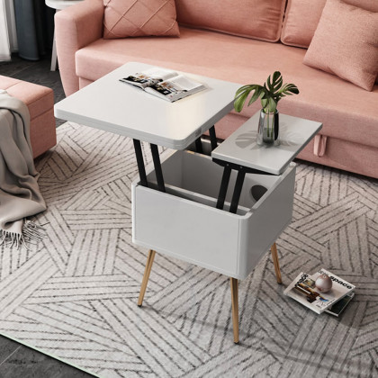 HMR - Modern Multi-functional Coffee Table Extendable with Storage & Lift Top in White
