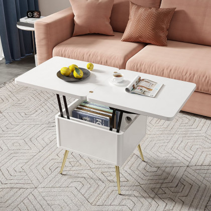 HMR - Modern Multi-functional Coffee Table Extendable with Storage & Lift Top in White