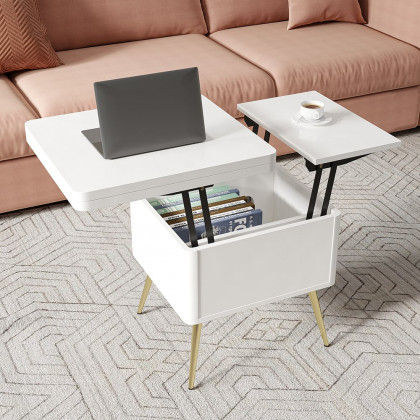 HMR - Modern Multi-functional Coffee Table Extendable with Storage & Lift Top in White