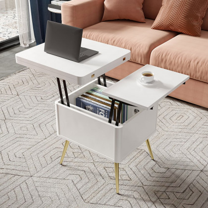 HMR - Modern Multi-functional Coffee Table Extendable with Storage & Lift Top in White