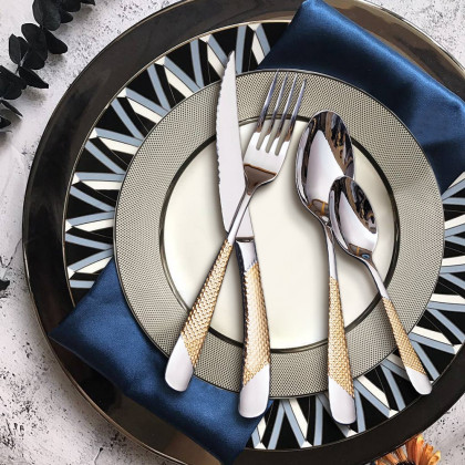 HMR - 16-Pieces Flatware Set Service for 4 in Stainless Steel