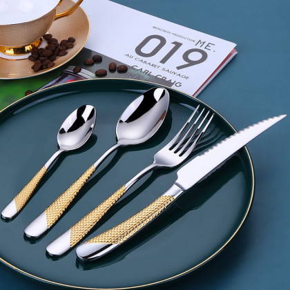 HMR - 16-Pieces Flatware Set Service for 4 in Stainless Steel