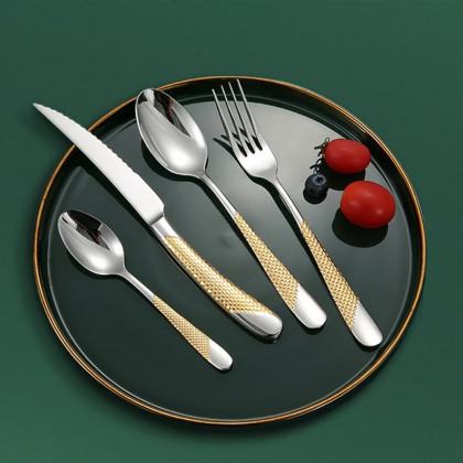 HMR - 16-Pieces Flatware Set Service for 4 in Stainless Steel