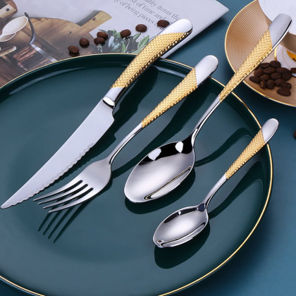 HMR - 16-Pieces Flatware Set Service for 4 in Stainless Steel