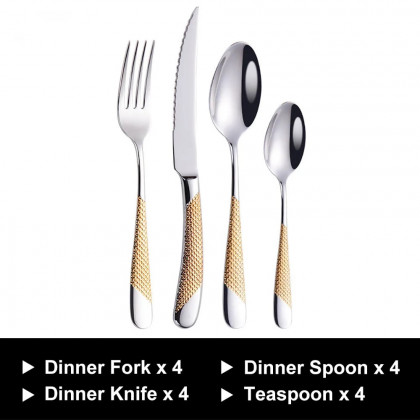 HMR - 16-Pieces Flatware Set Service for 4 in Stainless Steel