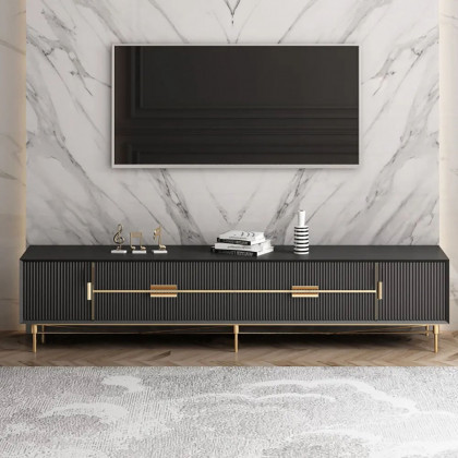 HMR - Scandinavian TV Stand 4-Drawer 2-Door Media Console in Black