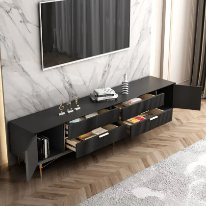 HMR - Scandinavian TV Stand 4-Drawer 2-Door Media Console in Black