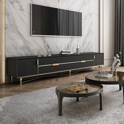 HMR - Scandinavian TV Stand 4-Drawer 2-Door Media Console in Black