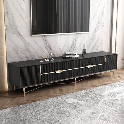 HMR - Scandinavian TV Stand 4-Drawer 2-Door Media Console in Black