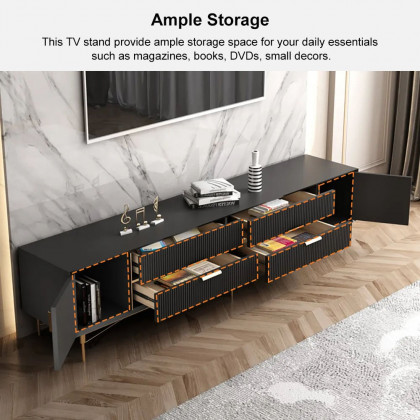 HMR - Scandinavian TV Stand 4-Drawer 2-Door Media Console in Black