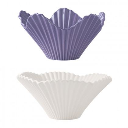 HMR - Set of 2 Ceramic Origami Fruit Bowls Decor Plates in White & Purple