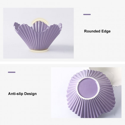 HMR - Set of 2 Ceramic Origami Fruit Bowls Decor Plates in White & Purple