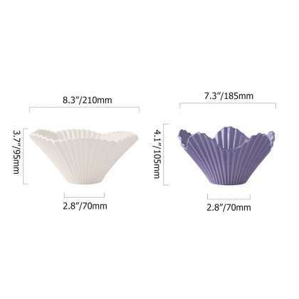 HMR - Set of 2 Ceramic Origami Fruit Bowls Decor Plates in White & Purple