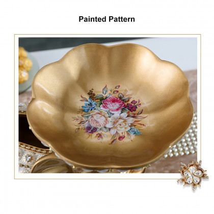 HMR - Gold & White Elephant Fruit Basket with Tissue Box Resin Snack Tray Decor