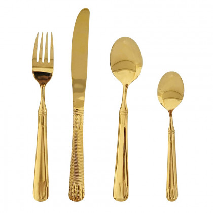 HMR - Luxury Gold Unique Flatware Set for 12 Embossed Stainless Steel Kitchen Cutlery Set
