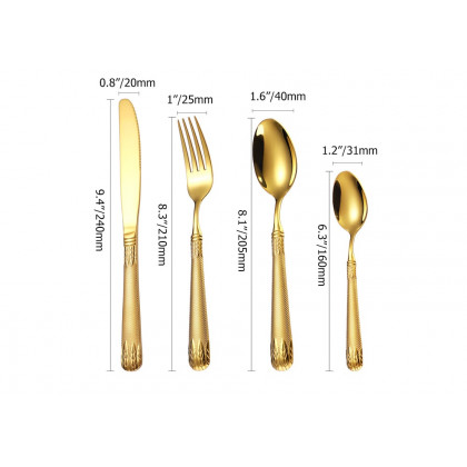 HMR - Luxury Gold Unique Flatware Set for 12 Embossed Stainless Steel Kitchen Cutlery Set