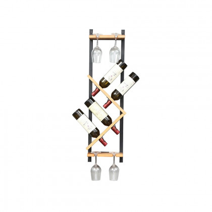 HMR - Modern Wall Mounted Wood Wine Rack 4-Bottle & 4 Wine Glass Rack Stemware Holder Rack