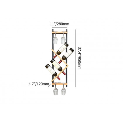 HMR - Modern Wall Mounted Wood Wine Rack 4-Bottle & 4 Wine Glass Rack Stemware Holder Rack