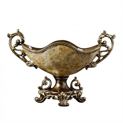 HMR - Shellium Brown Fruit Basket Decorative Bowl Resin & Shell Snack Tray