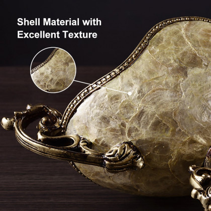 HMR - Shellium Brown Fruit Basket Decorative Bowl Resin & Shell Snack Tray