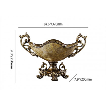 HMR - Shellium Brown Fruit Basket Decorative Bowl Resin & Shell Snack Tray