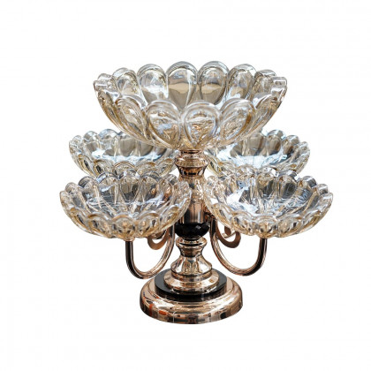 HMR - Rotatable Glass Fruit Basket Multilayer Decor Bowl with Base in Rose Gold
