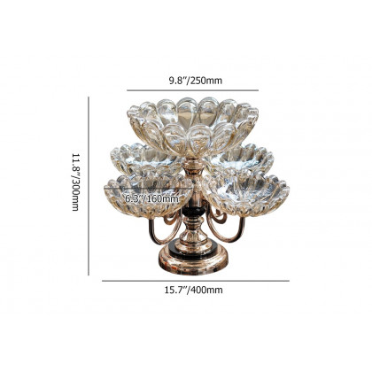 HMR - Rotatable Glass Fruit Basket Multilayer Decor Bowl with Base in Rose Gold