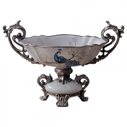HMR - Gray & Blue Resin Fruit Basket Bowl Decor Snack Tray Storage with Handle