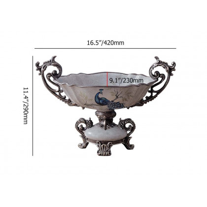 HMR - Gray & Blue Resin Fruit Basket Bowl Decor Snack Tray Storage with Handle