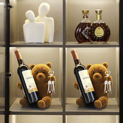 HMR - Brown Bear Table Top Wine Rack Countertop Wine Bottle Holder