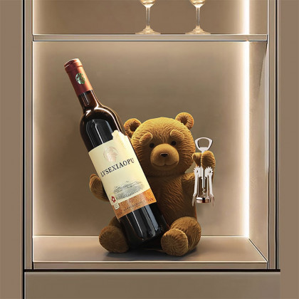 HMR - Brown Bear Table Top Wine Rack Countertop Wine Bottle Holder