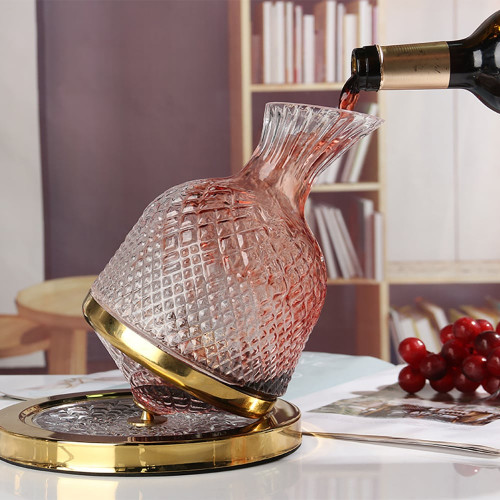 HMR - Luxury Tumbler Wine Decanter 360 Rotating Hand-Carved Diamond Creative Spin Decanter