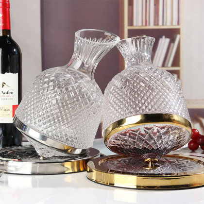 HMR - Luxury Tumbler Wine Decanter 360 Rotating Hand-Carved Diamond Creative Spin Decanter