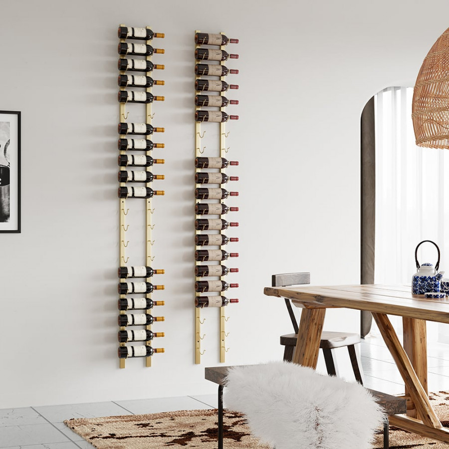 HMR - Modern Gold Wall Mounted Wine Bottle Rack 21-Bottle Metal Wine Rack