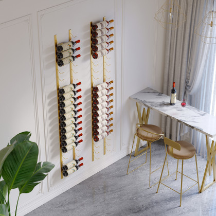 HMR - Modern Gold Wall Mounted Wine Bottle Rack 21-Bottle Metal Wine Rack
