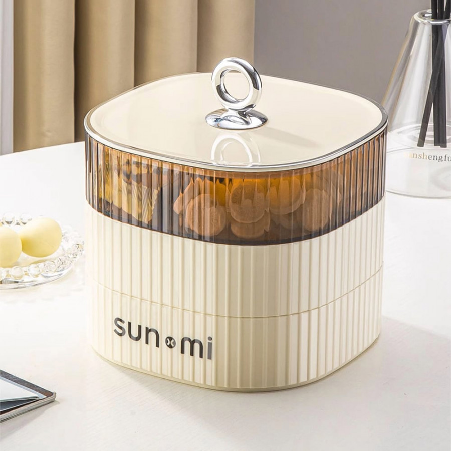 HMR - 3 Tiered Beige Divided Serving Tray with Lid Plastic Decor Food Storage Containers