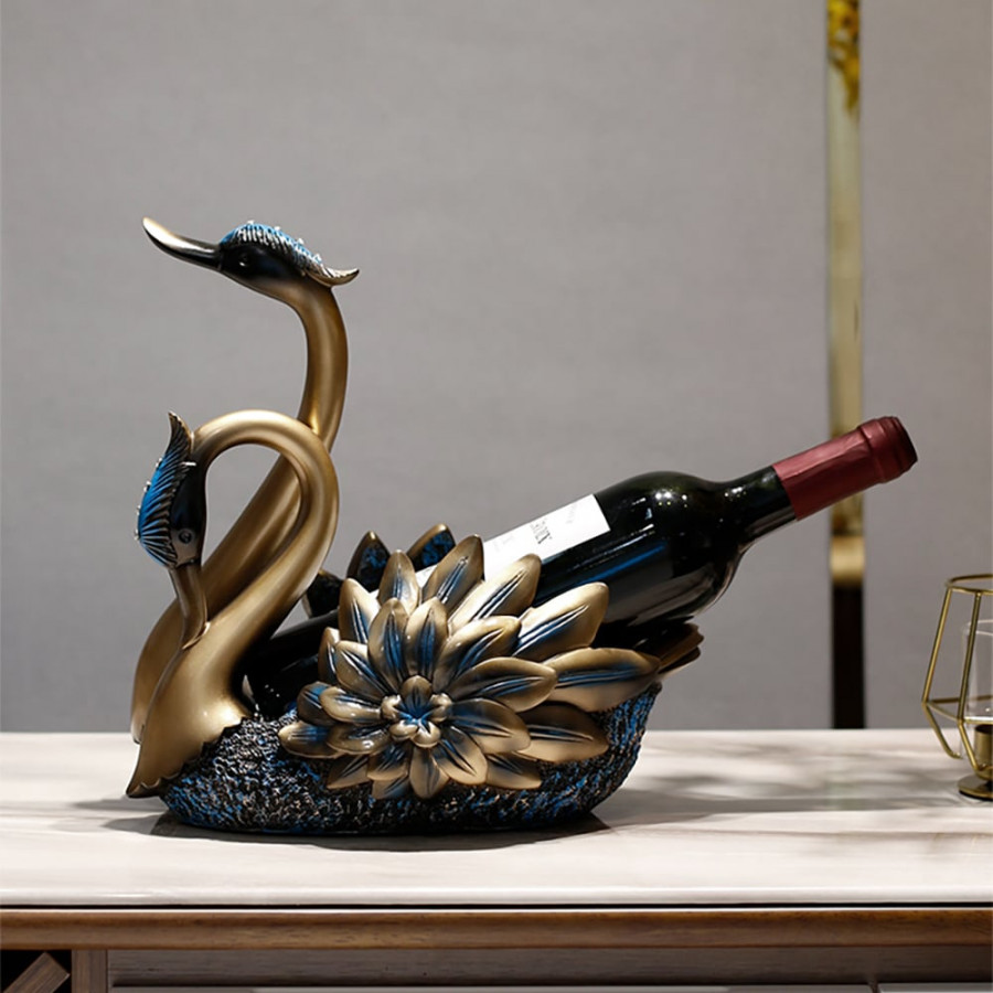 HMR - Resin Swan Statue Wine Bottle Holder Table Top Wine Bottle Rack Countertop Wine Rack