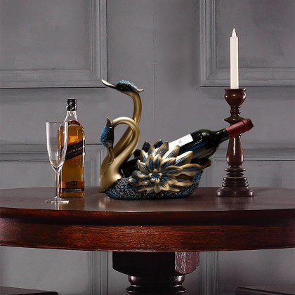 HMR - Resin Swan Statue Wine Bottle Holder Table Top Wine Bottle Rack Countertop Wine Rack