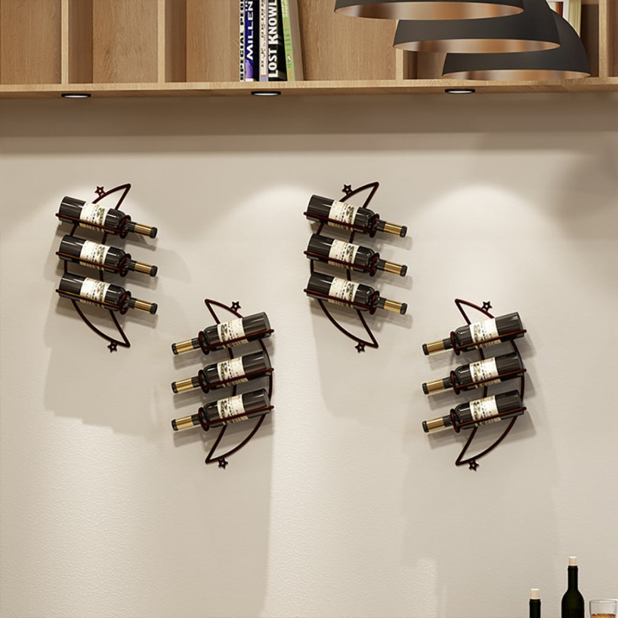 HMR - 4 Pieces 12 Bottles Moon Shaped Metal Wine Rack Wall Mounted in Bronze