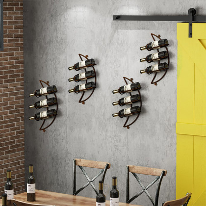 HMR - 4 Pieces 12 Bottles Moon Shaped Metal Wine Rack Wall Mounted in Bronze