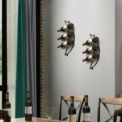 HMR - 4 Pieces 12 Bottles Moon Shaped Metal Wine Rack Wall Mounted in Bronze