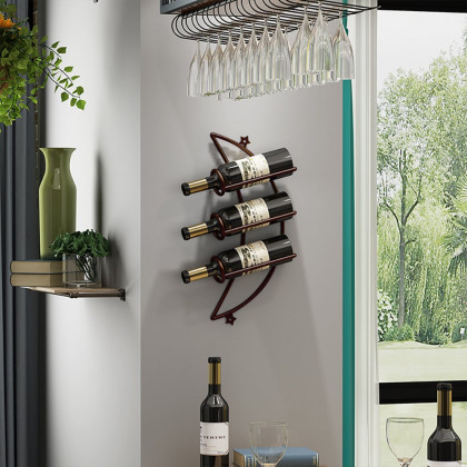 HMR - 4 Pieces 12 Bottles Moon Shaped Metal Wine Rack Wall Mounted in Bronze