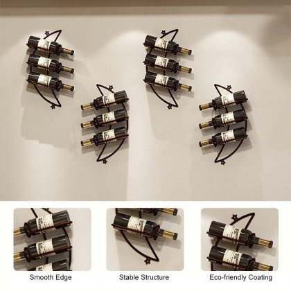 HMR - 4 Pieces 12 Bottles Moon Shaped Metal Wine Rack Wall Mounted in Bronze