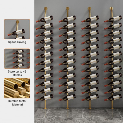 HMR - Industrial Gold Floor Wine Rack Metal 4 Piece 48-Bottle Vertical Tall Wine Rack
