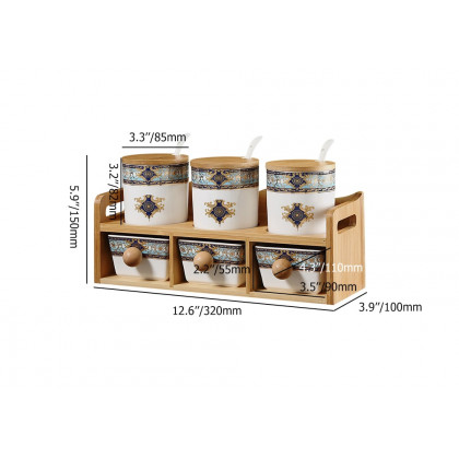 HMR - 2-Tier 6 Jar Spice Seasoning Jar & Rack Set Ceramic Organizers with Lid in White